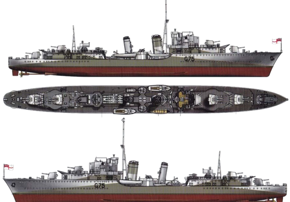 Корабль HMS Eskimo [Destroyer] (1941) - чертежи, габариты, рисунки